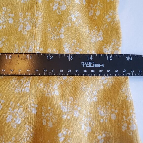 Cynthia Rowley Dress Women 8 Yellow Floral 100% Linen Sheath Ruffle Midi peasant - Picture 5 of 16